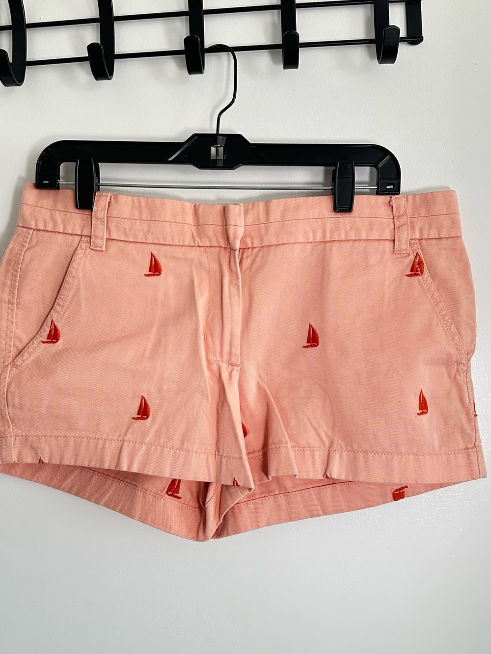 Peach High-Waist Embroidered Sailboat Shorts
